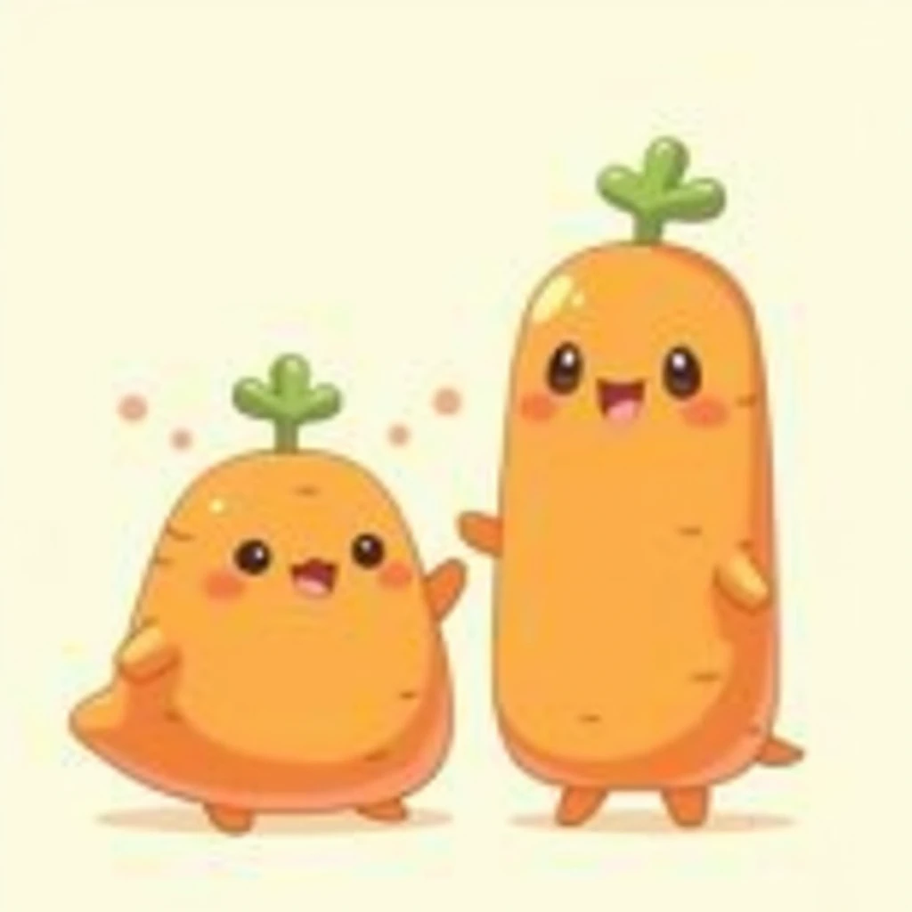 Cute carrot head animals,  Orange body ,Two arms, Two legs,tail, drawing, illustration,Minimalism, Anime, สไตล์Anime, Open your mouth, 