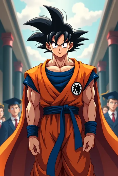 Put Goku with a graduation invitation and with the graduation gown