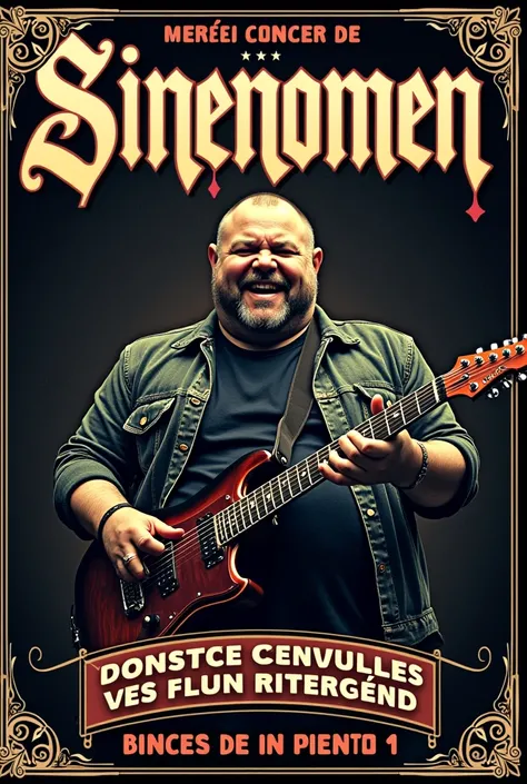 Affiche de concert avec le nom de band Sinenomen, un chanteur corpulent + une chanteuse  + un bassiste + un guitariste + un batteur