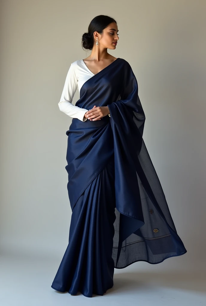 Navy blue  saree with white blouse