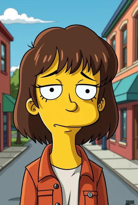 A young girl character from The Simpsons with brown hair and bangs and a septum piercing