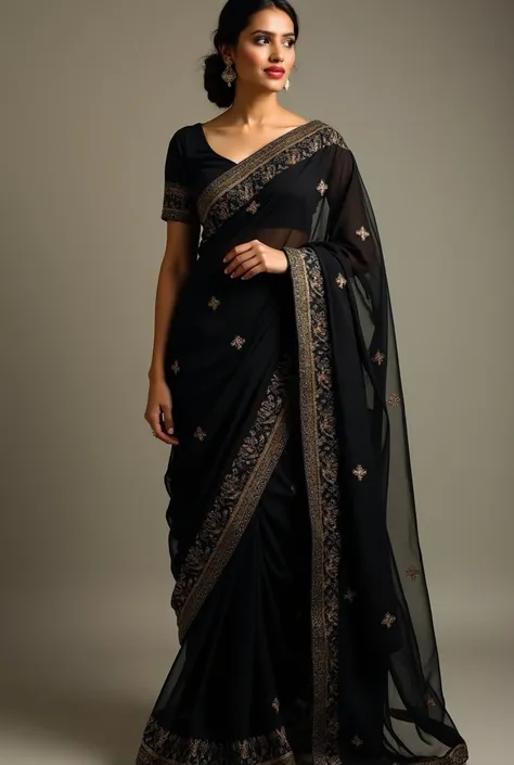 Black  saree
with black 
blouse