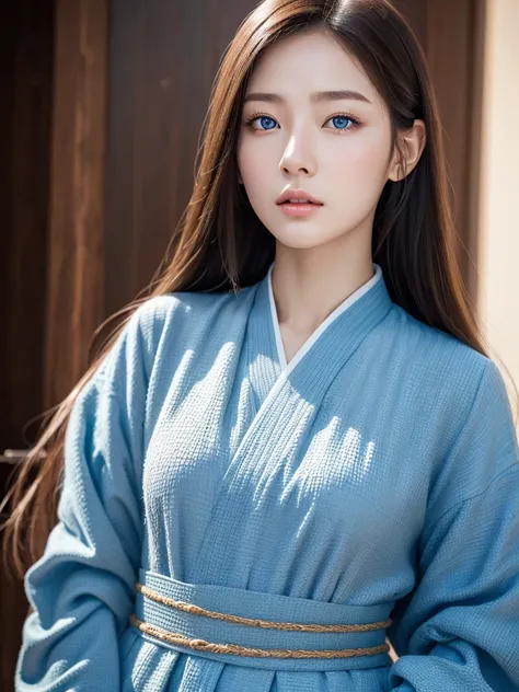 Asian Girl from South Korea, Long hair, blue eyes, beautiful, Textured skin, UHD, very detailed, high quality, quality, Details altos, Detail, anatomically correct, masterpiece, high resolution, necessary, The best quality, Awarded many times, Asian Girl f...