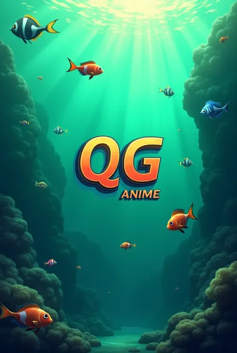 a written logo "QG ANIME", and in the background the image of the green sea water with fish around 