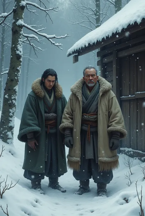 A 20-year-old man and his teacher, Taking shelter in a cabin in the woods from a snowstorm in 1800 in Japan