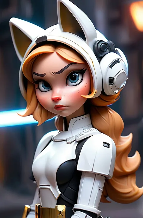 Cat ears girl,Galaxy Space Station Street,(star war style:1.2),whole body,Star Wars Sexy Stormtrooper Black Armor,Transparent and shining fashion body,Focus,Breathtakingly beautiful,masterpiece,RAW Photos,Golden Lightsaber,