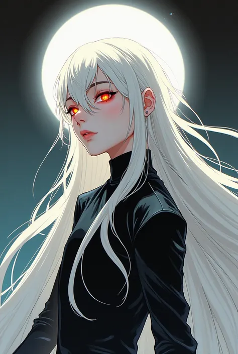 an effeminate looking man, Long white hair, red eyes, white skin, slender body, in manga.