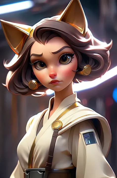 Cat ears girl,Galaxy Space Station Street,(star war style:1.2),whole body,Focus,Breathtakingly beautiful,masterpiece,RAW Photos,Golden Lightsaber,