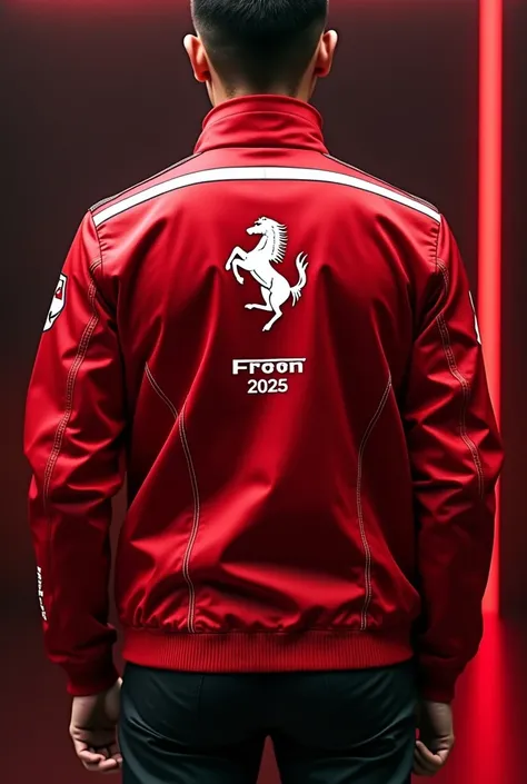 I need you to make me a Formula One-type jacket with the Ferrari logo on the back and a Prom 2025 logo
