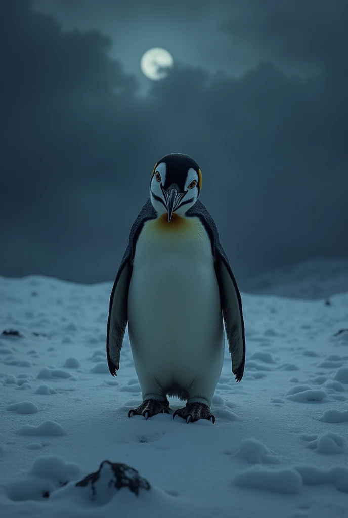 Lone deformed penguin in the night of Antarctica (eerie)