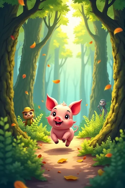 Little pig running in the forest