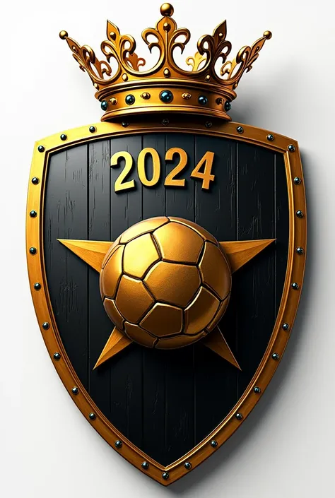 Create a football shield with the name AL REYS , The shield should be gold with black and have a classic ball in the middle of the shield and a king&#39;s crown above the shield. , with an Arsenal style, and with the year in which it was founded which is 2...