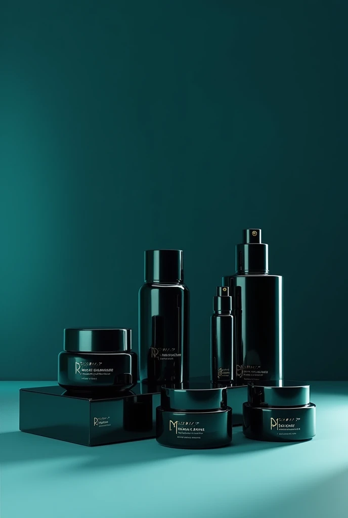 Skin care products in black and cyan tones