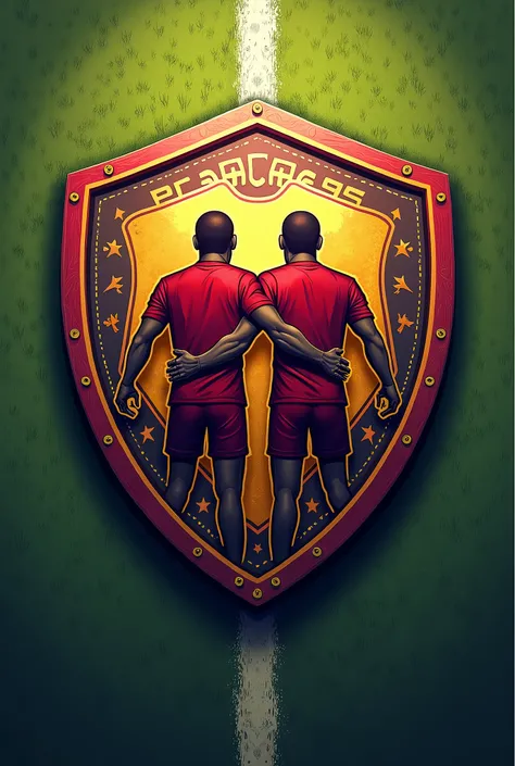 Image of the strength of the bond of friendship on a football shield with the slogan parceros 