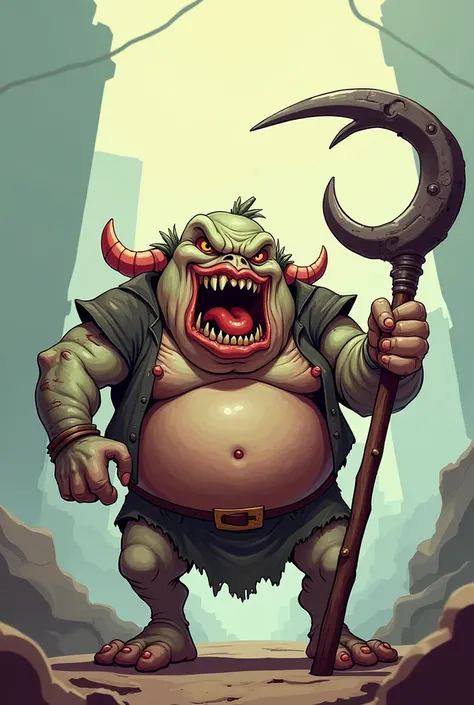 A simple cartoon caricature of the Dota 2 hero: Pudge with his meat hook