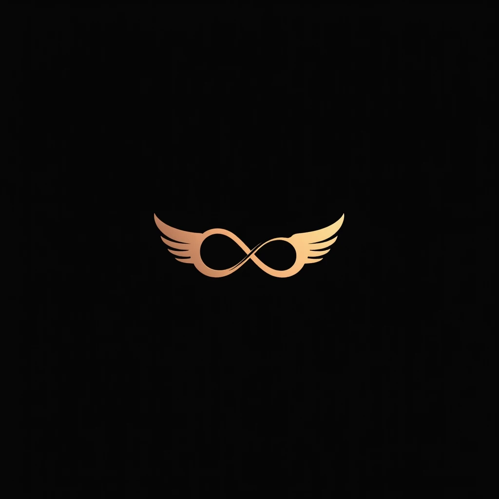 abstract logo of letter zero , infinity sign inside it, merging with creativity, letter zero have wings, modern looking, black background, minimalist