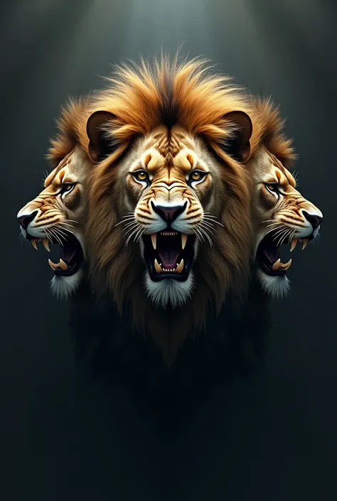 Three menacing lion heads