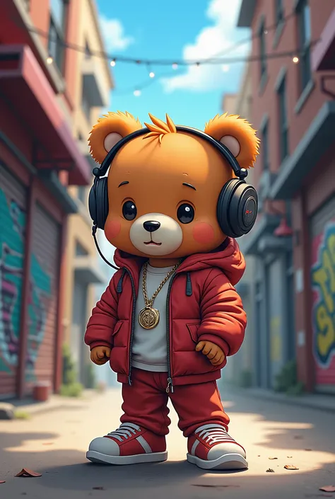 Bear、Street、HIPHOP、headphone、Cute and best quality, Anime Style, Digital Art, Character portrait, 