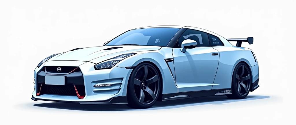 Create a Nissan GTR35 color drawing without background in light blue color 