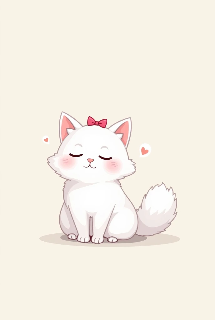 White cat 2D ,without a mouth and with a pink bow on her head 
