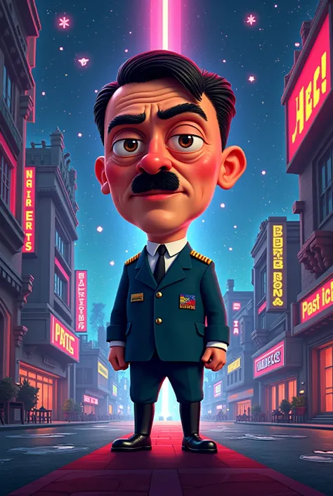 Create a poster for an animated film about Hitler in the animation style of Wreck-It Half
