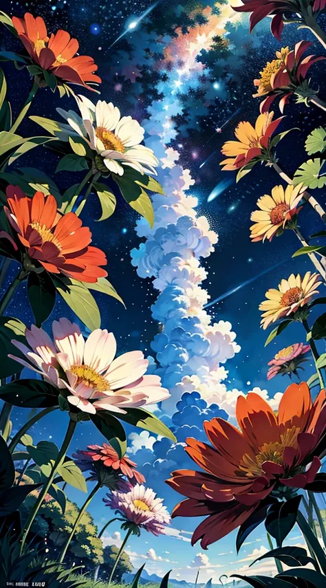 Viral anime nature wallpaper in 4K quality, in the style of illustration inspired by Akira Toriyama, featuring a fantastical jungle with oversized plants, vibrant flowers, and exotic animals; bright and playful color temperature, cosmos lighting with stars...