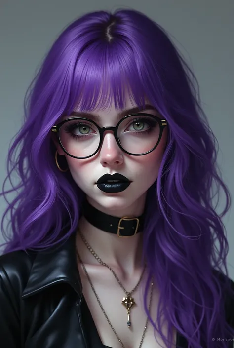 Purple haired girl with glasses, with black painted lips