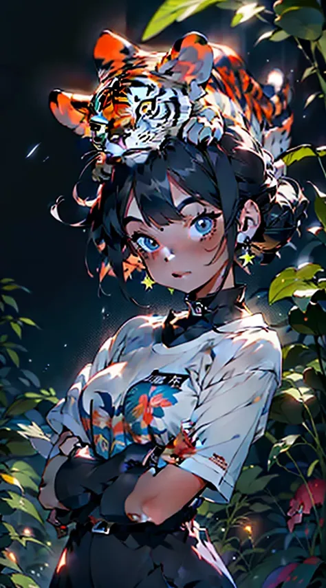 Viral anime nature wallpaper in 4K quality, in the style of illustration inspired by Akira Toriyama, featuring a fantastical jungle with oversized plants, vibrant flowers, and exotic animals; bright and playful color temperature, cosmos lighting with stars...