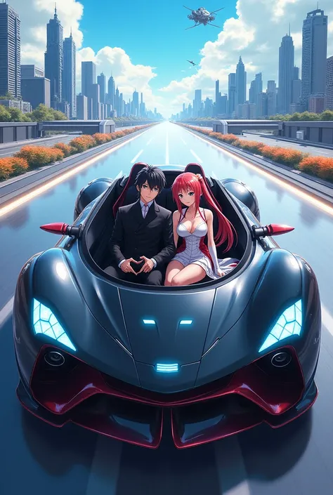 Kirito and asuna on a car from the anime Sword art online