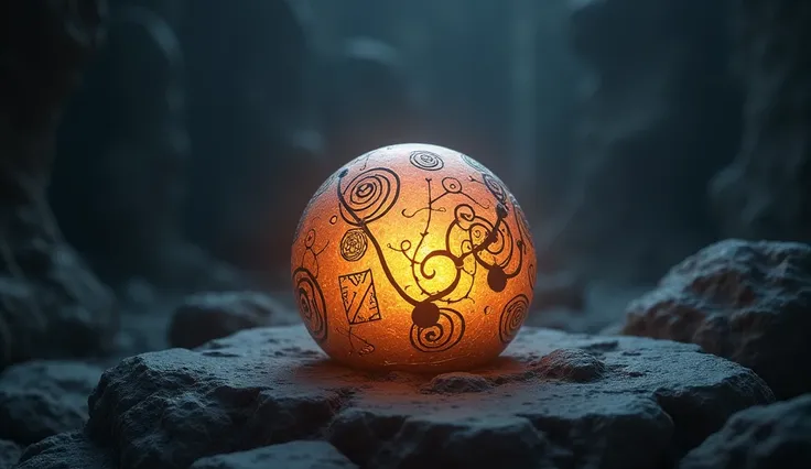 glowing stone with symbols