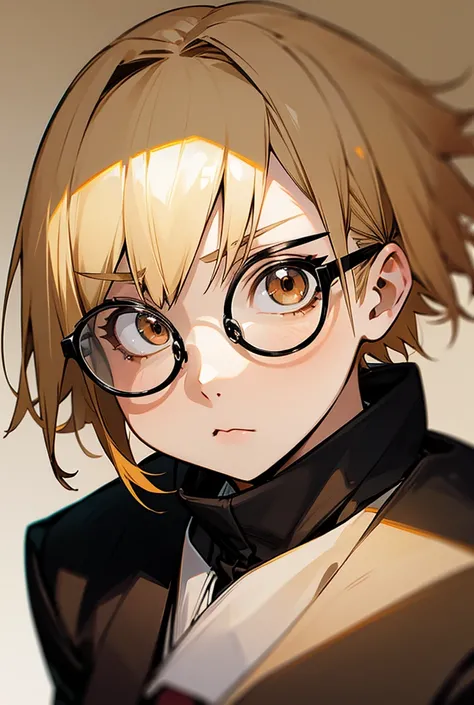 Short girl, blonde hair, short hair, big eyes, brown eyes, glasses, shy, Jujutsu Kaisen