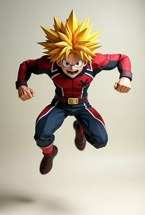 bakugou katsuki jumping with his hands back, smiling made in papercraft
