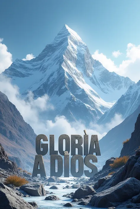 Mount Everest landscape with 3D letters that say in Spanish Gloria a Dios