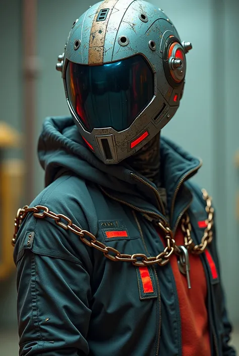 1. Mask/Helmet Shape and Style: Given the futuristic context with 80s aesthetics/90, the mask can have an angular and geometric design, reminiscent of motorcycle helmets or protective gear from that era. She may have a neon display, like a LED screen, that...