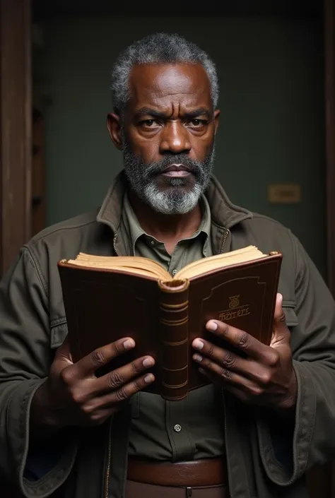 Black man with puritan bible 
