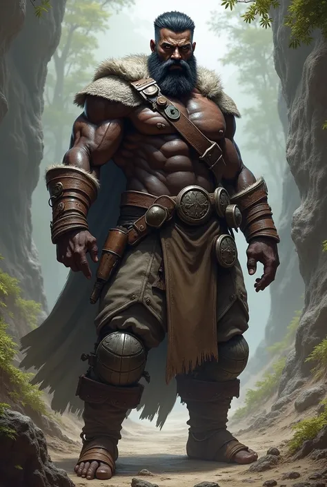 RPG Character, black-skinned male, muscular man in simple leather armor 