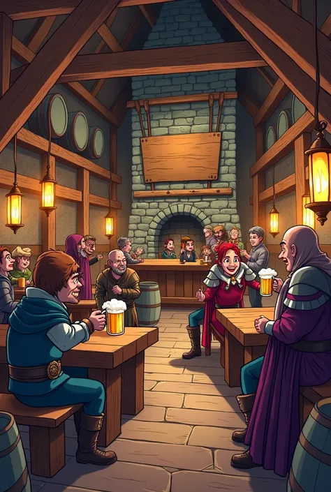 Create a cartoon-style medieval bar photo