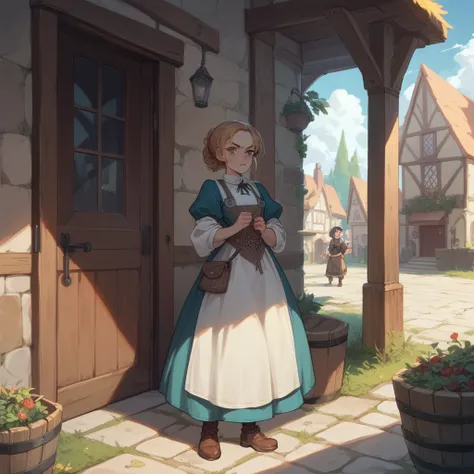 Young Tsundere ogre woman in a medieval town 