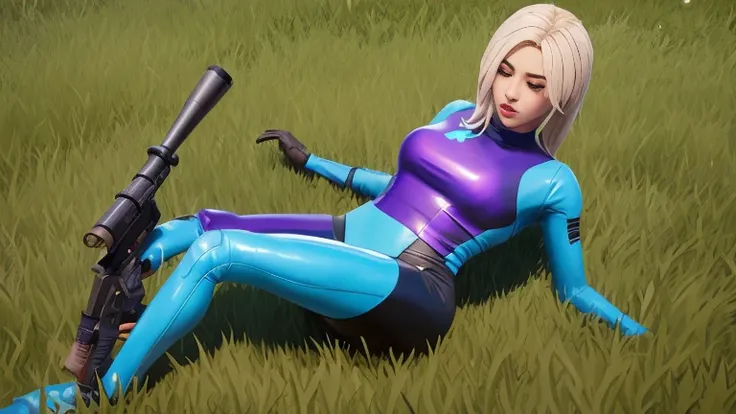 fortnite,fortnite lice ,chica sexy , Seductive position ,green eyes,Beautiful girl,perfect body,Big breasts, seductive look ,sensual legs,in a battle environment,on fortnite island ,en prone position,on 4 legs ,Eyes closed, open mouth ,realistic ,boogie gr...