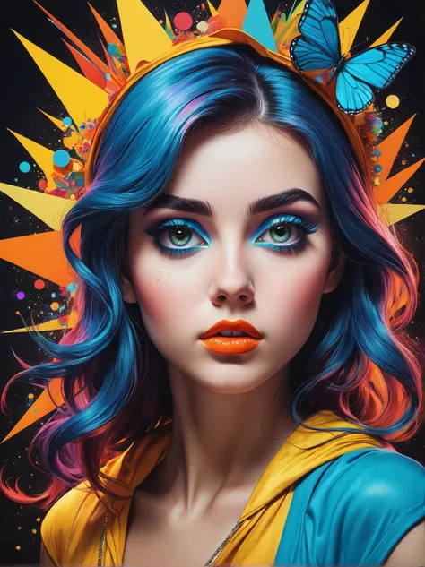 Pop Art style create an award-winning photograph of a young woman exploring an original and unconventional theme that captivates and amazes the viewer. Push boundaries of traditional concepts,infusing the image with creativity and wonder,leaving a lasting ...