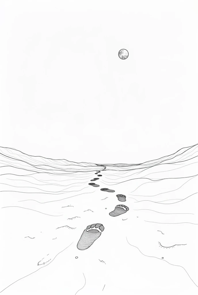 Line drawing of footprints in the lunar paradise
