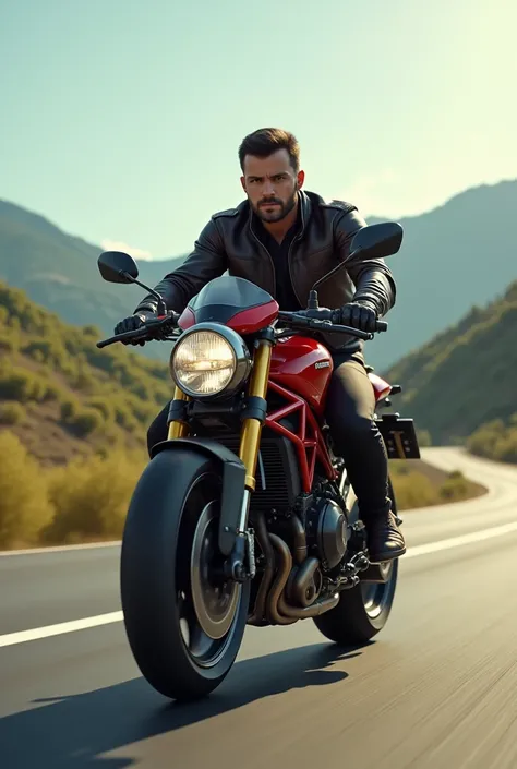 Handsome guy riding ducati bike on highway 