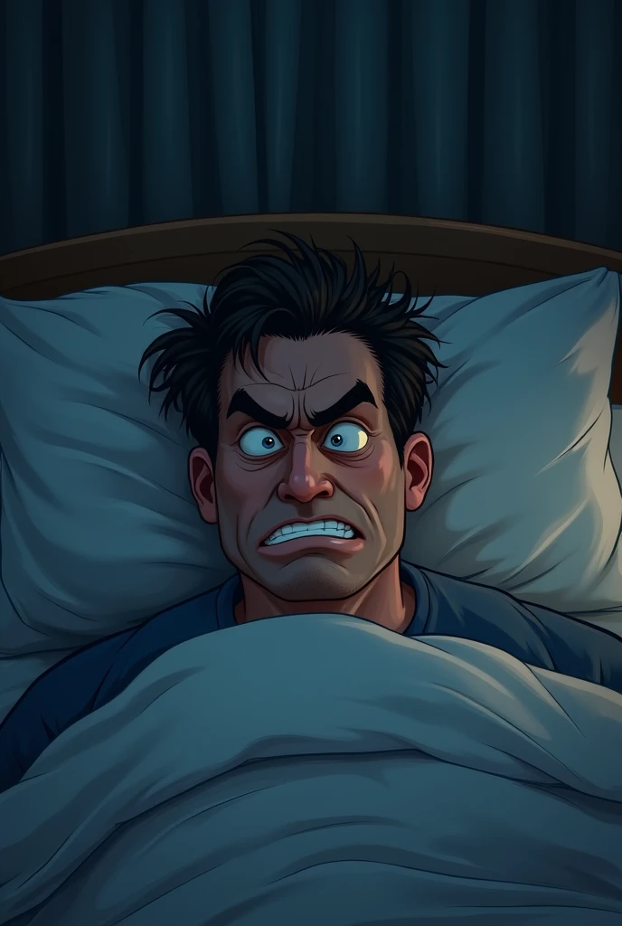 A man waking up in a bad mood due to not having slept well 