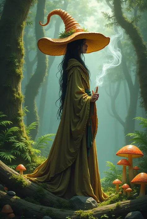 Create a weed-smoking forest wizard RPG character with a mushroom hat