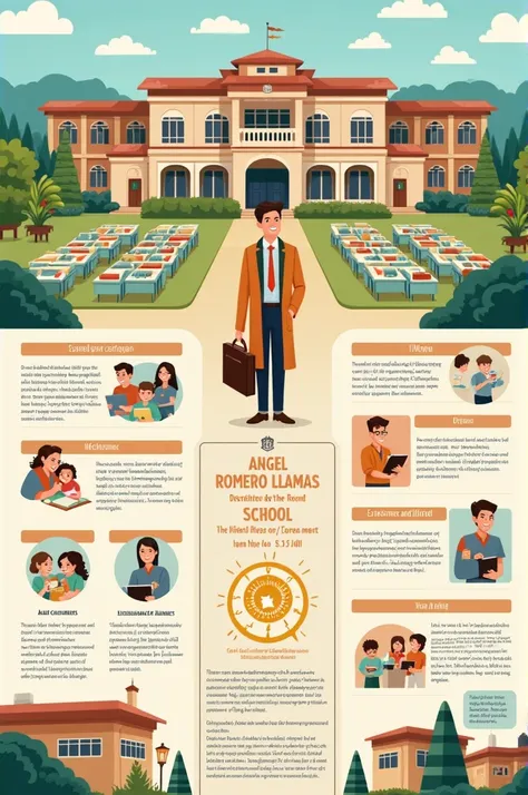 You can create an infographic about the Angel Romero Llamas school