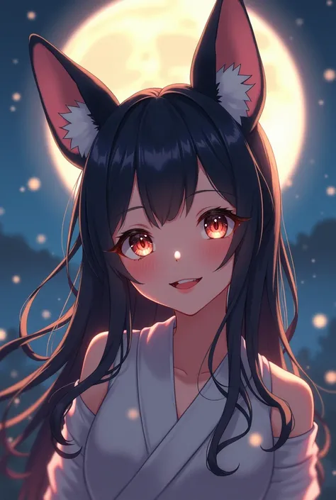 (smile)　Moonlit Night　Animal ears　Cute face of a Japanese woman　