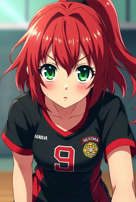 anime girl haikyuu redhead green eyes with freckles nekoma volleyball player 
