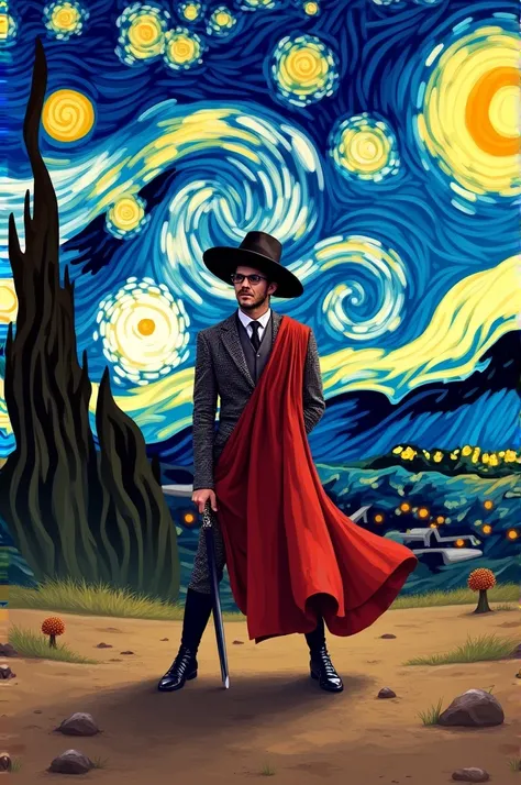 Generate an image that combines the works of "the hallucinogenic bullfighter" and "The starry night"