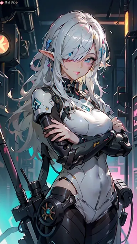 ((masterpiece)), (top quality), (best quality), ((ultra-detailed, 8k quality)), Aesthetics, Cinematic lighting, (detailed line art), absurdres, (best composition), (high-resolution),
BREAK,
Beauty of a elf girl, cyberpunk, mecha girl, tech wear uniform org...