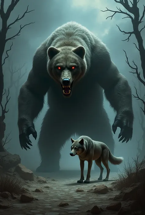 evil bear with lone wolf 